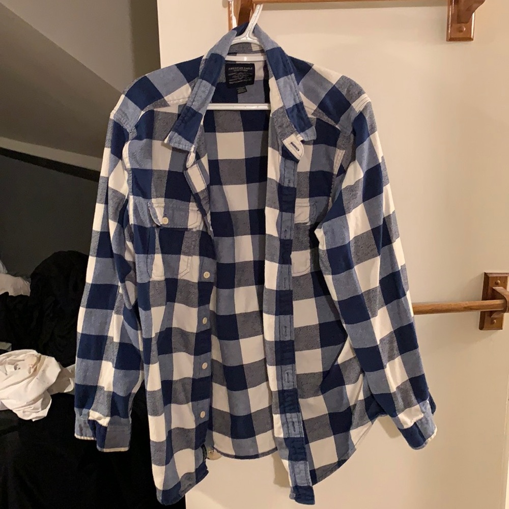 American Eagle plaid flannel 2XL blue white
